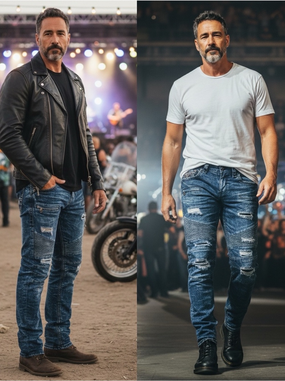 Rock Revival Men's 34 Distressed Denim Studded Logo Geo Biker Straight Leg Jeans